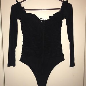 Off shoulder mesh black bodysuit
